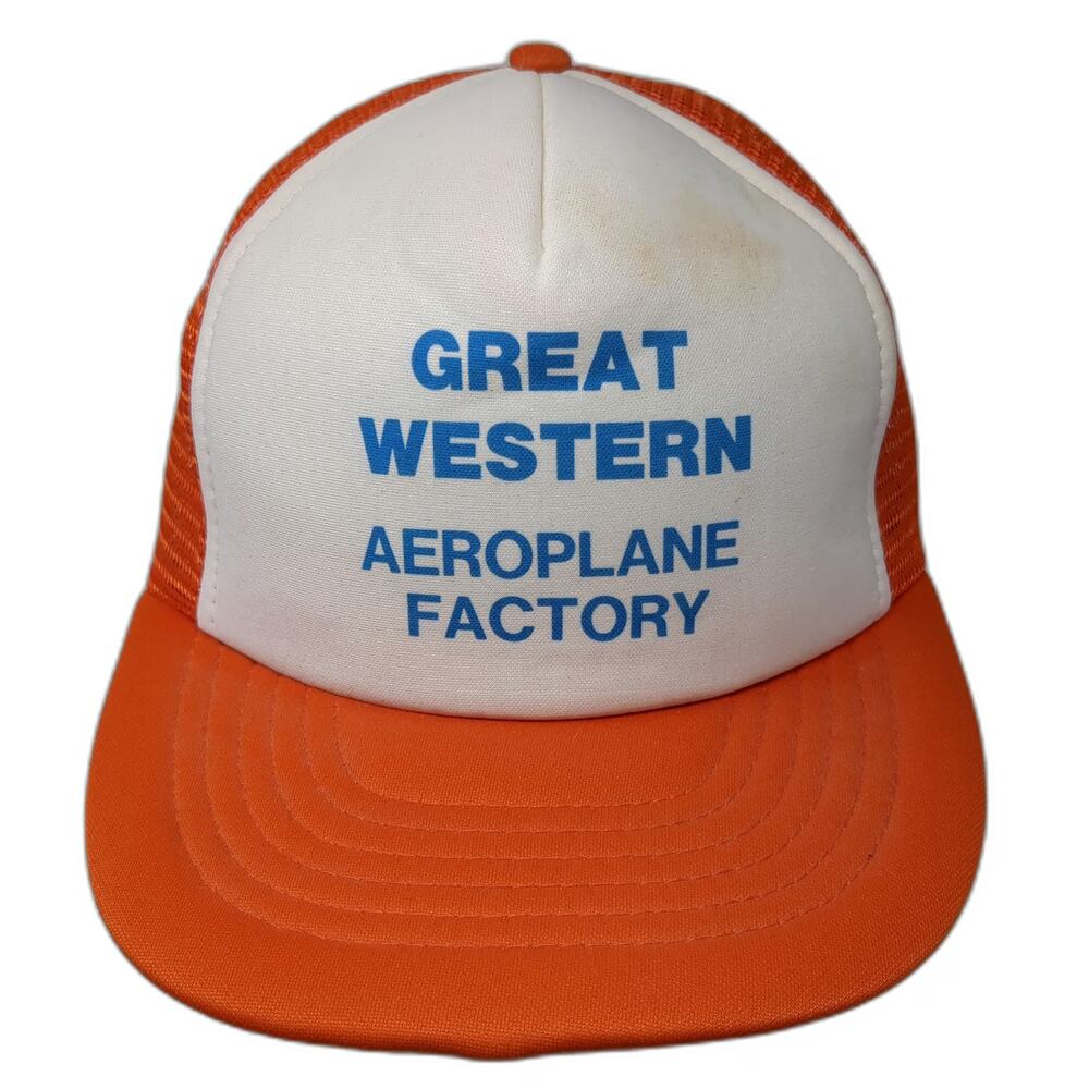 AHS Trucker Hat Orange White 7 5/8 Great Western Aeroplane Factory Mesh Back